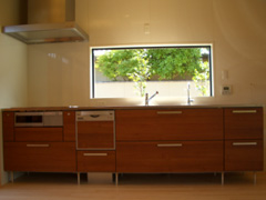 キッチンの窓から隣の緑がはいります